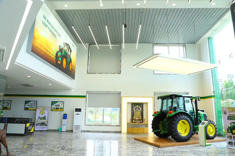 A tractor on display in the showroom