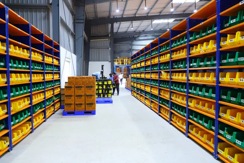 Parts bins, sorted and labelled